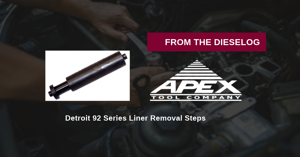 Step-by-step close up layout of M30021 liner puller engaged on a Detroit 8V92 cylinder liner
